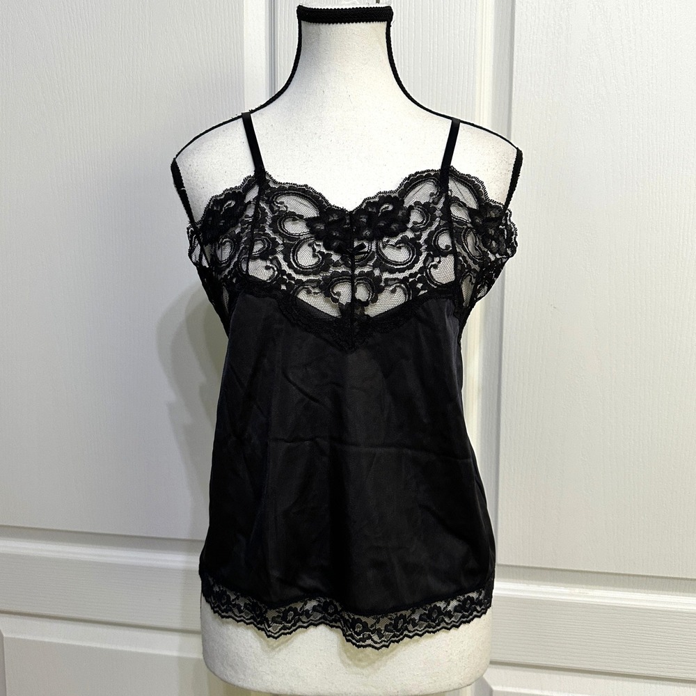 Vintage Lace Camisole S Black Coquette Grunge Gothic Y2K Whimsigoth Cinema Star